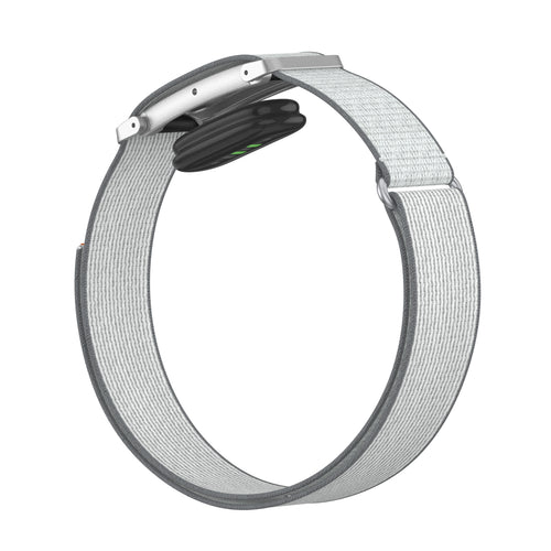 Biceps Nylon Bracelet, grey/white, on a watch, 3/4 rear view