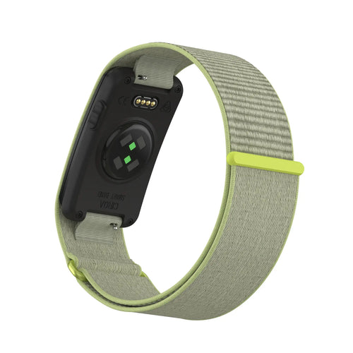 Nylon Strap, lime-yellow, on a watch, 3/4 rear view