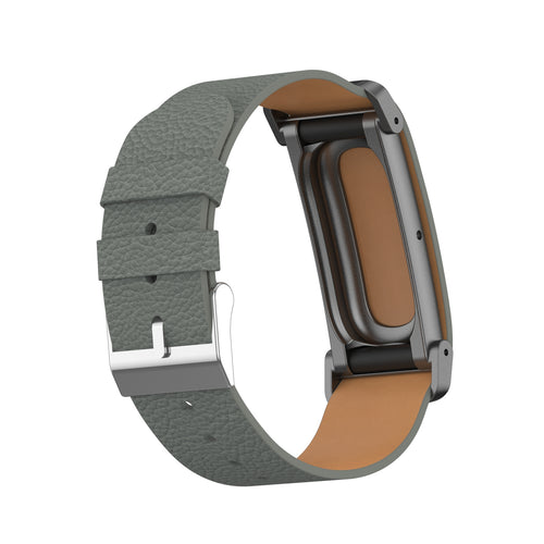Litchi Leather Strap, viridian, on a watch, 3/4 rear view