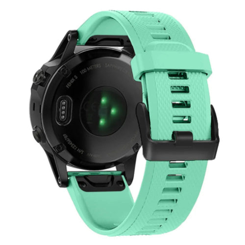 Silicone Strap, aqua, on a watch, 3/4 rear view