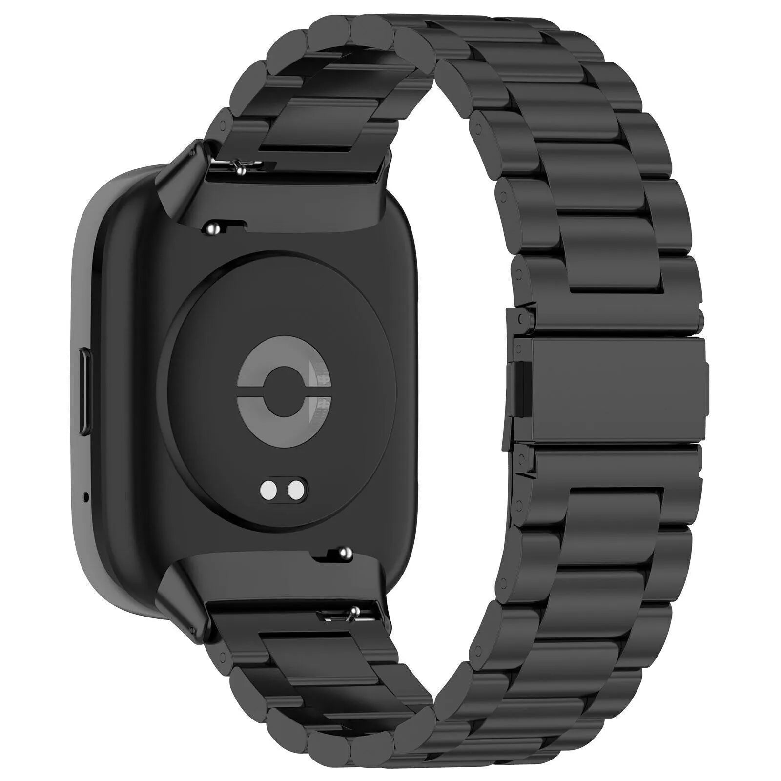 Steel Strap, black, on a watch, 3/4 rear view