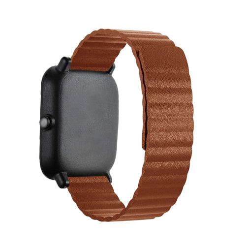 Leather Loop Strap, brown, on a watch, 3/4 rear view