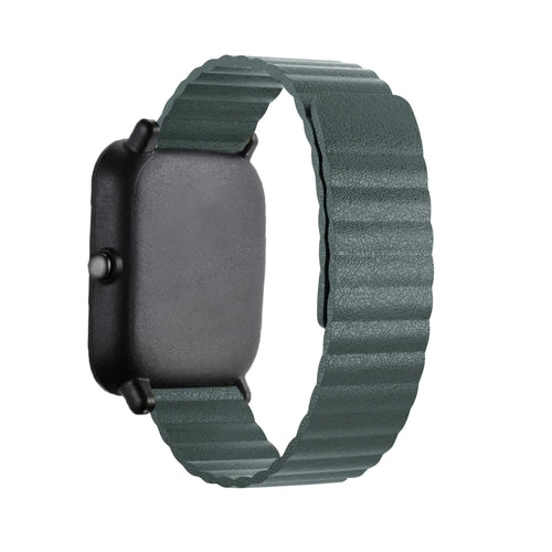 Leather Loop Strap, viridian, on a watch, 3/4 rear view