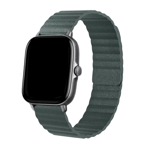 Leather Loop Strap, viridian, on a watch, 3/4 rear view