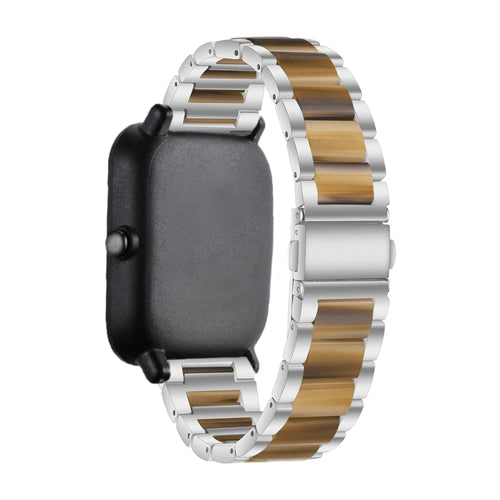 Steel Resin Strap, silver/brown, on a watch, 3/4 rear view