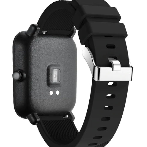 Twill Silicone Strap, black, on a watch, 3/4 rear view