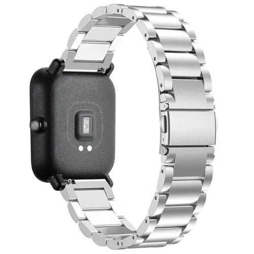 Steel Strap, silver, on a watch, 3/4 rear view