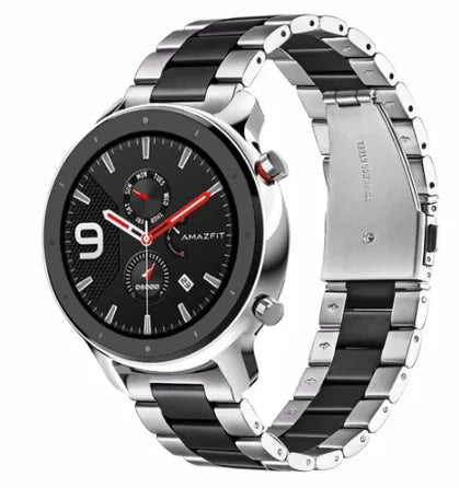 Steel Strap, silver/black, on a watch, 3/4 rear view