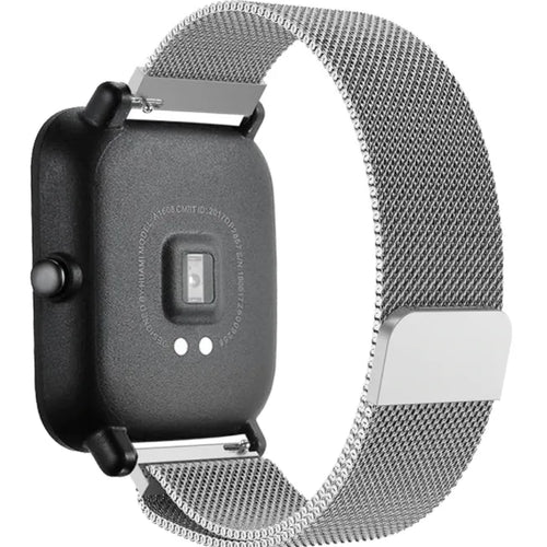 Milanese Strap, silver, on a watch, 3/4 rear view