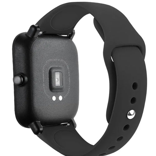 Silicone Sport Strap, black, on a watch, 3/4 rear view