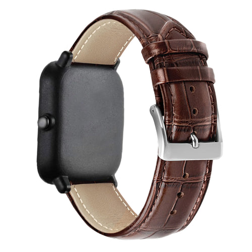 Leather Strap Crocodile Grain, brown, on a watch, 3/4 rear view