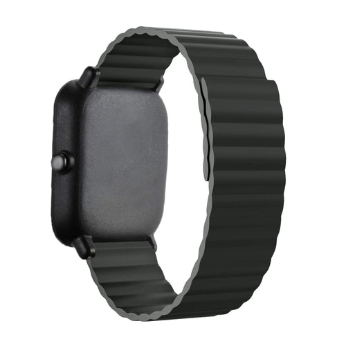 Magnetic Silicone Strap, black, on a watch, 3/4 rear view