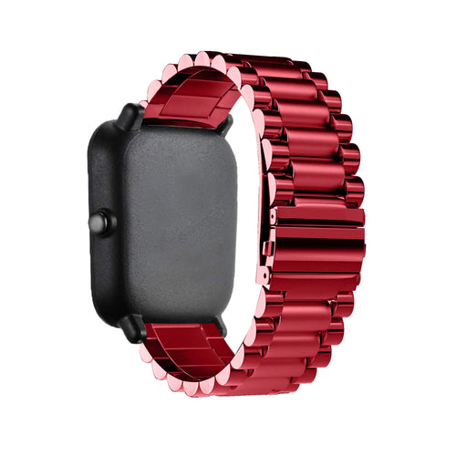 Steel Strap, wine red, on a watch, 3/4 rear view