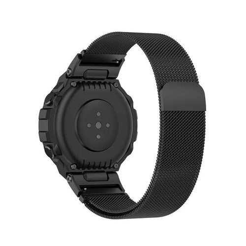 Milanese Strap, black, on a watch, 3/4 rear view