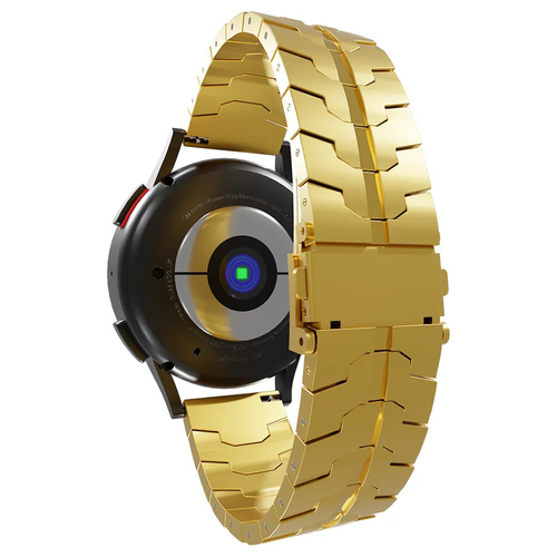Steel Iron Strap, gold, on a watch, 3/4 rear view