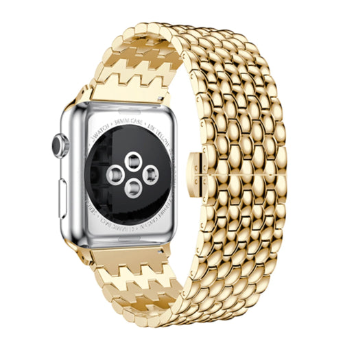 Steel Dragon Strap, gold, on a watch, 3/4 rear view