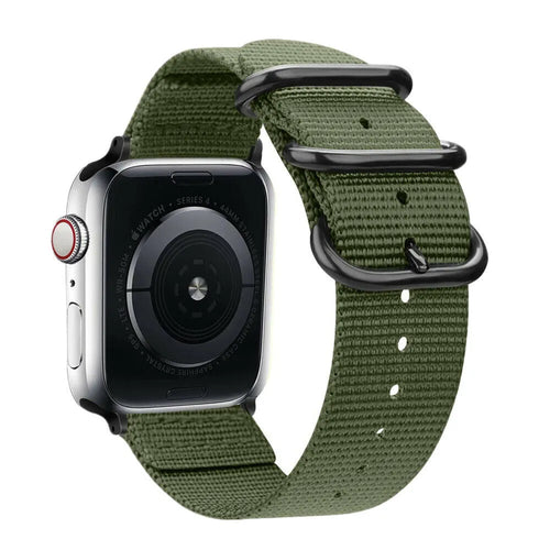 Nylon Buckle Strap, green, on a watch, 3/4 rear view