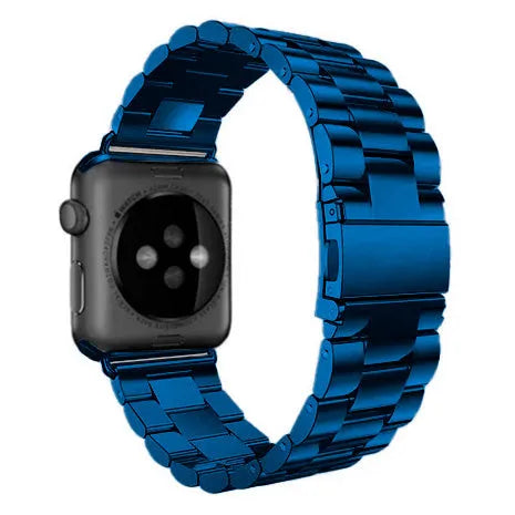 Steel Strap, blue, on a watch, 3/4 rear view