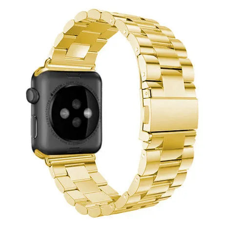 Steel Strap, gold, on a watch, 3/4 rear view