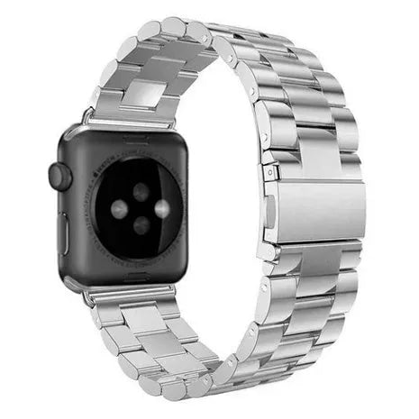 Steel Strap, silver, on a watch, 3/4 rear view