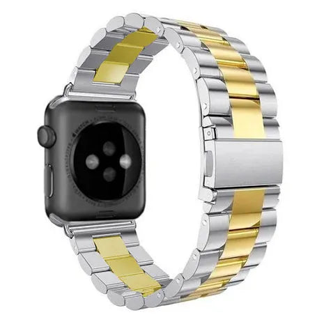 Steel Strap, silver/gold, on a watch, 3/4 rear view