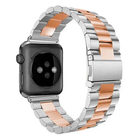 Steel Strap, silver/rose gold, on a watch, 3/4 rear view