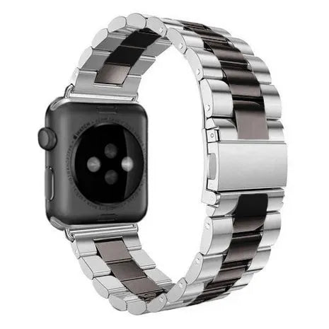 Steel Strap, silver/black, on a watch, 3/4 rear view