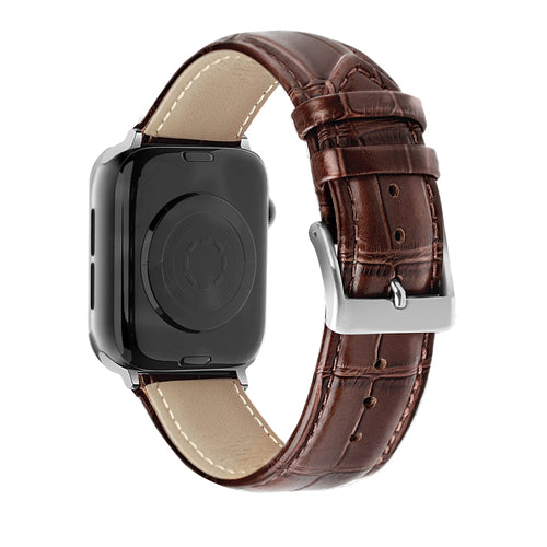 Leather Strap Crocodile Grain, brown, on a watch, 3/4 rear view