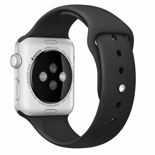 Silicone Strap, black, on a watch, 3/4 rear view