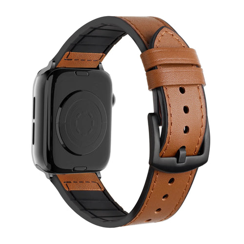 Leather Hybrid Strap, brown, on a watch, 3/4 rear view