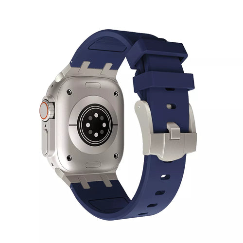 Apple Watch Luxus Liquid Silikonarmband (Blau mit Titanium)
