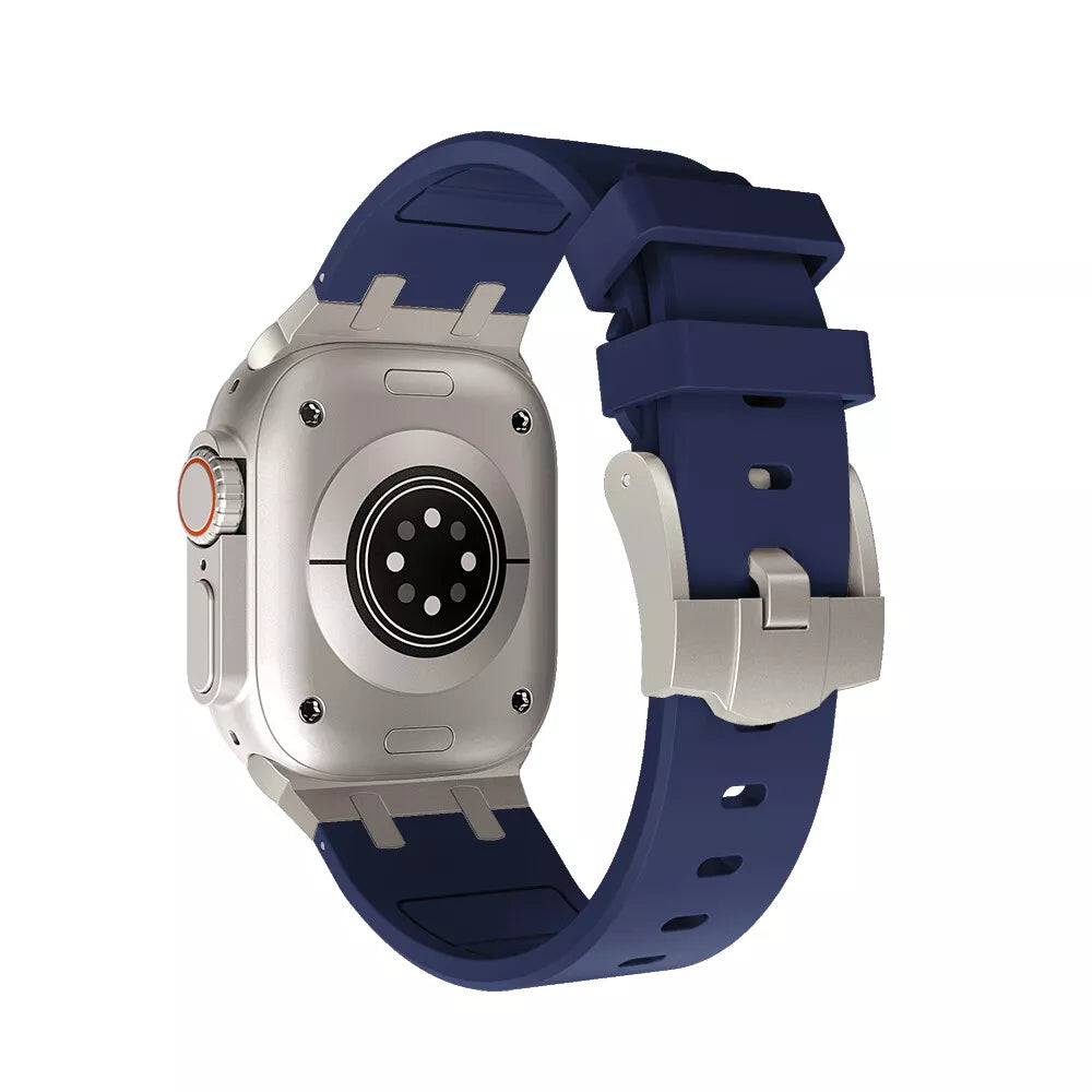 Apple Watch Ultra Luxus Liquid Silikonarmband (Blau mit Titan)