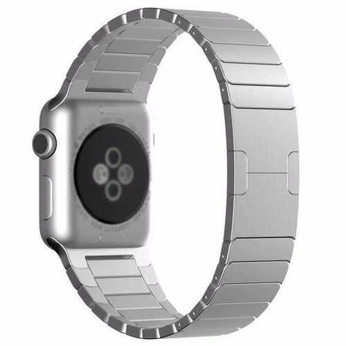 Luxurious Metal Strap, silver, on a watch, 3/4 rear view