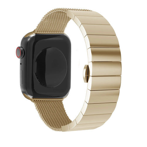 Milanese Steel Strap, gold, on a watch, 3/4 rear view