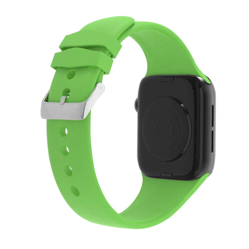 Silicone Strap with Buckle, green, on a watch, 3/4 rear view