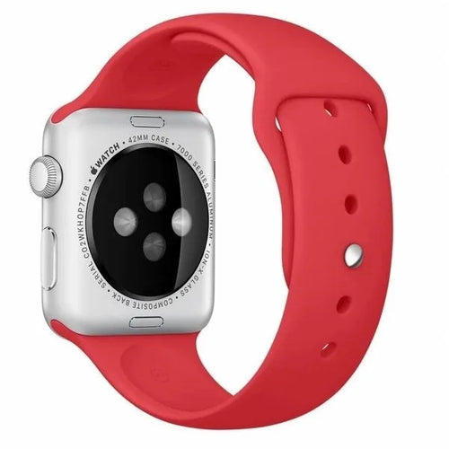 Silicone Strap, red, on a watch, 3/4 rear view