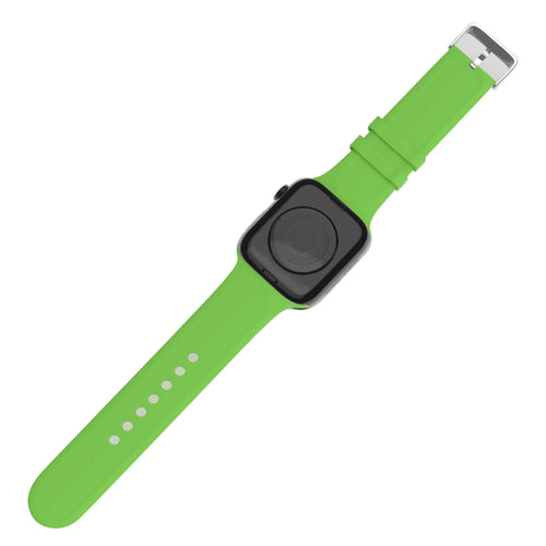 Silicone Strap with Buckle, green, on a watch, 3/4 rear view