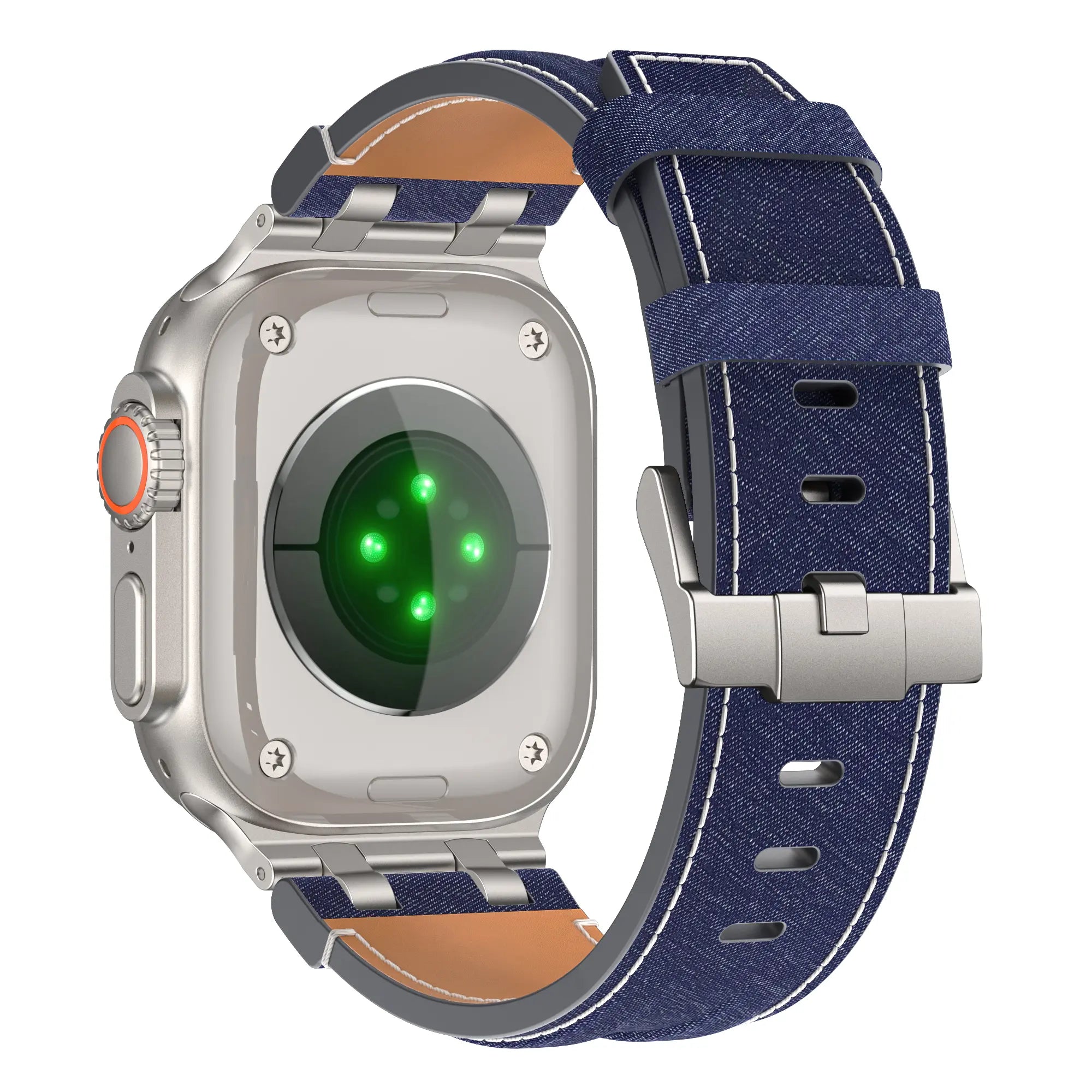 Apple Watch Denim Leather Strap (Blue/Silver)