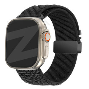 Wave Nylon Strap P-Buckle, black, on a watch, 3/4 rear view