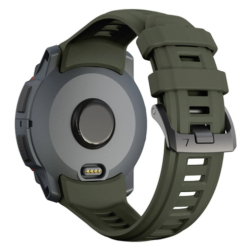 Silicone Strap, army green, on a watch, 3/4 rear view