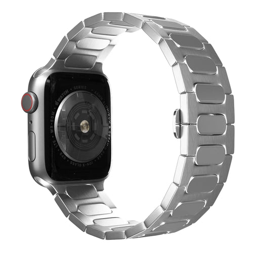 Bullet Titanium Strap, silver, on a watch, 3/4 rear view