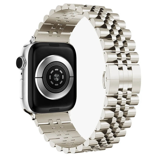 Jubilee Steel Strap, starlight, on a watch, 3/4 rear view