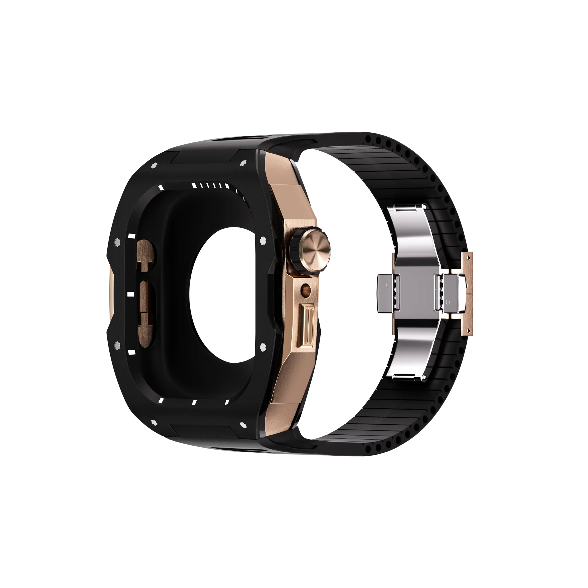 Reqior Apple Watch 45mm Hülle mit integriertem Gummi-Armband (Schwarz/Roségold)