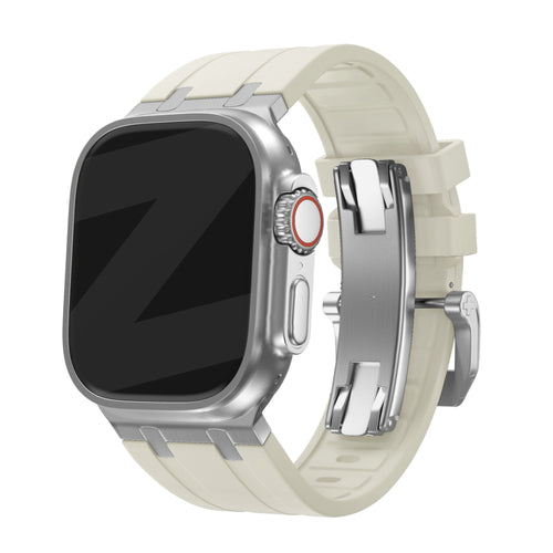 Bandz Apple Watch Ultra Silicone Strap 'Luxe Liquid' (Beige with Silver)