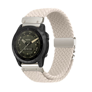 Nylon Braided Strap P-Buckle, beige, on a watch, 3/4 rear view