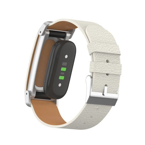Litchi Leather Strap, beige, on a watch, 3/4 rear view