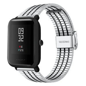 Fine Steel Strap, silver/black, on a watch, 3/4 rear view