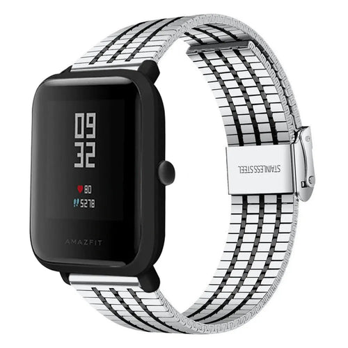 Fine Steel Strap, silver/black, on a watch, 3/4 rear view