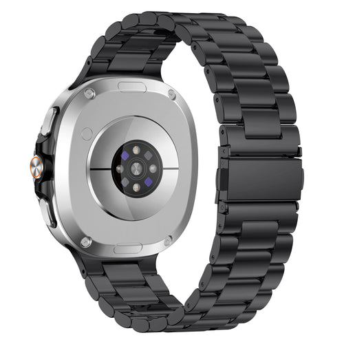 Steel Strap, black, on a watch, 3/4 rear view