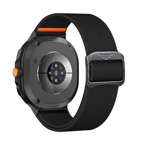 Nylon Elastic Strap, black, on a watch, 3/4 rear view